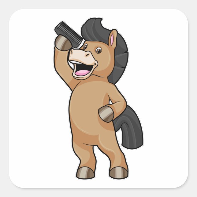 Horse as Hairdresser with Comb Square Sticker (Front)