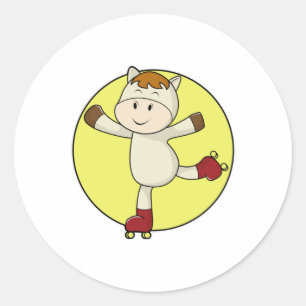 Horse as Inline skater & Inline Skates Classic Round Sticker