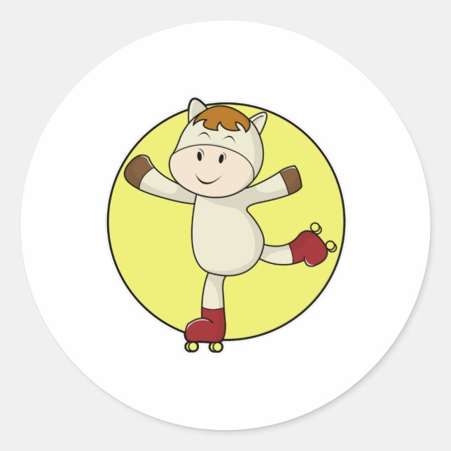Horse as Inline skater & Inline Skates Classic Round Sticker (Front)