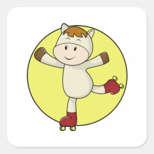 Horse as Inline skater & Inline Skates Square Sticker