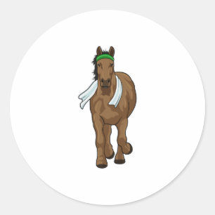 Horse as Runner with Towel Classic Round Sticker