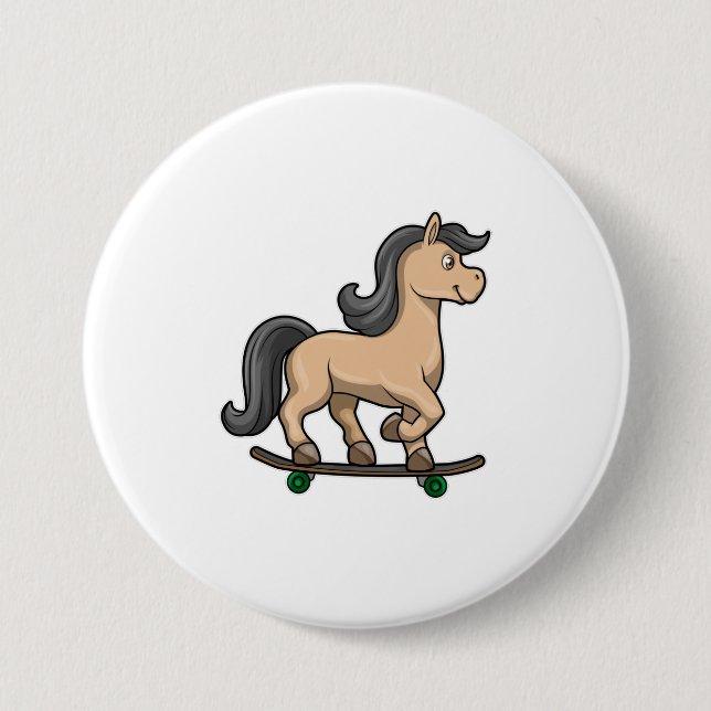 Horse as Skater with Skateboard 7.5 Cm Round Badge (Front)