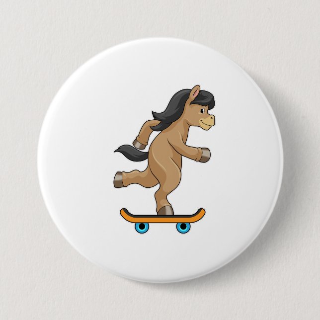 Horse as Skater with Skateboard 7.5 Cm Round Badge (Front)