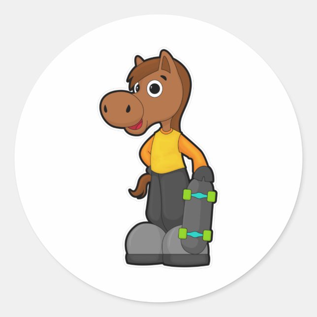 Horse as Skater with Skateboard Classic Round Sticker (Front)
