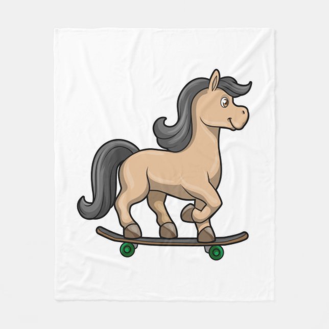 Horse as Skater with Skateboard Fleece Blanket (Front)