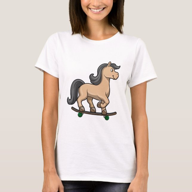 Horse as Skater with Skateboard T-Shirt (Front)