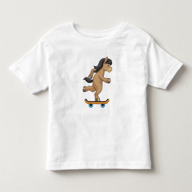 Horse as Skater with Skateboard Toddler T-Shirt (Front)