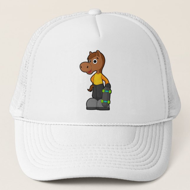 Horse as Skater with Skateboard Trucker Hat (Front)