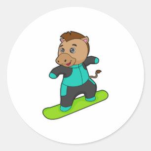 Horse as Snowboarder with Snowboard Classic Round Sticker