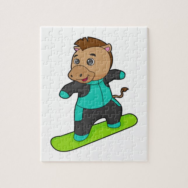 Horse as Snowboarder with Snowboard Jigsaw Puzzle (Vertical)