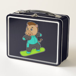 Horse as Snowboarder with Snowboard Metal Lunch Box