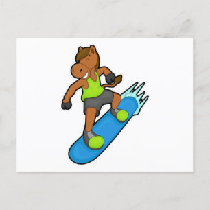 Horse as Snowboarder with Snowboard Postcard