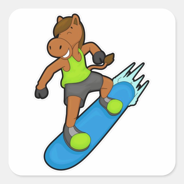 Horse as Snowboarder with Snowboard Square Sticker (Front)