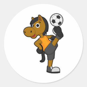Horse as Soccer player with Soccer ball Classic Round Sticker