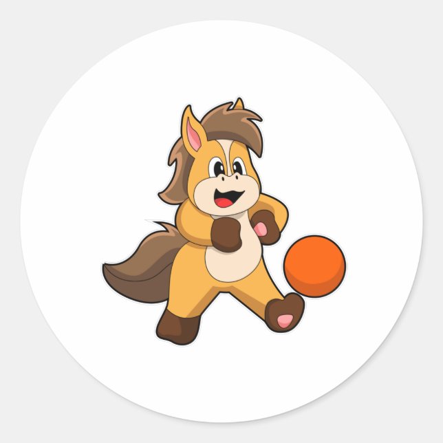 Horse as Soccer player with Soccer ball Classic Round Sticker (Front)