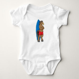 Horse as Surfer with Surfboard Baby Bodysuit