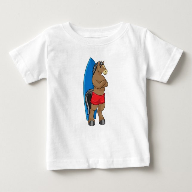 Horse as Surfer with Surfboard Baby T-Shirt (Front)