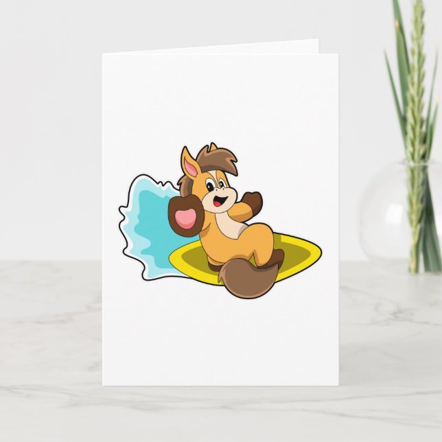 Horse as Surfer with Surfboard Card (Front)