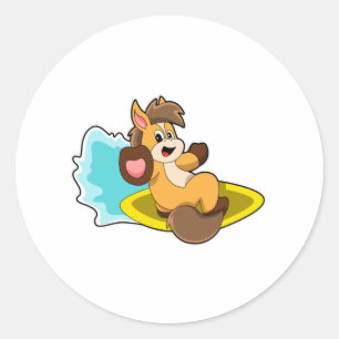 Horse as Surfer with Surfboard Classic Round Sticker