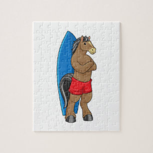 Horse as Surfer with Surfboard Jigsaw Puzzle