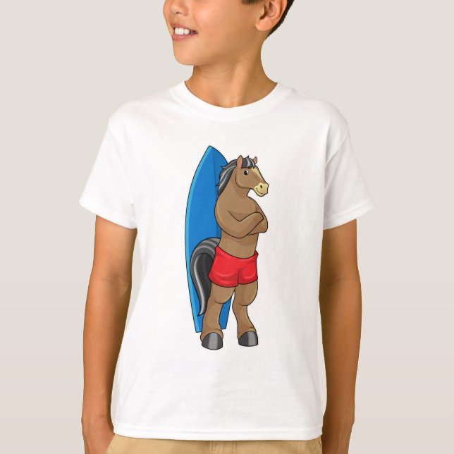 Horse as Surfer with Surfboard T-Shirt (Front)