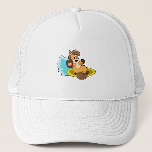 Horse as Surfer with Surfboard Trucker Hat (Front)