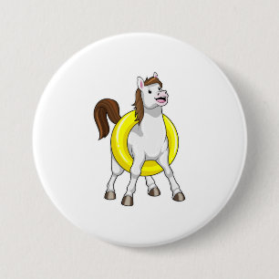 Horse as Swimmer with Lifebouy 7.5 Cm Round Badge