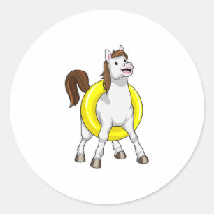 Horse as Swimmer with Lifebouy Classic Round Sticker