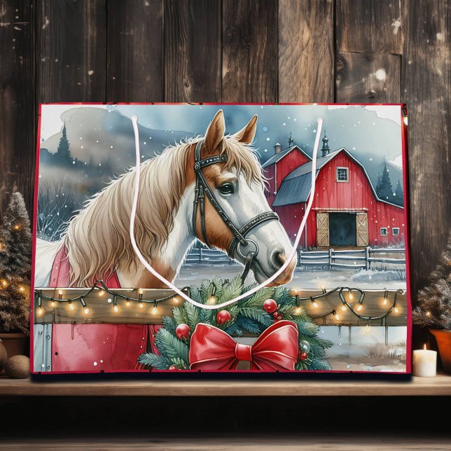 Horse at a Farm Christmas Large Gift Bag (Creator Uploaded)