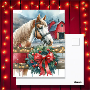 Horse at a Farm Christmas Personalised Postcard