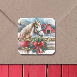 Horse at a Farm Christmas Square Sticker