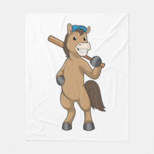 Horse at Baseball with Baseball bat Fleece Blanket