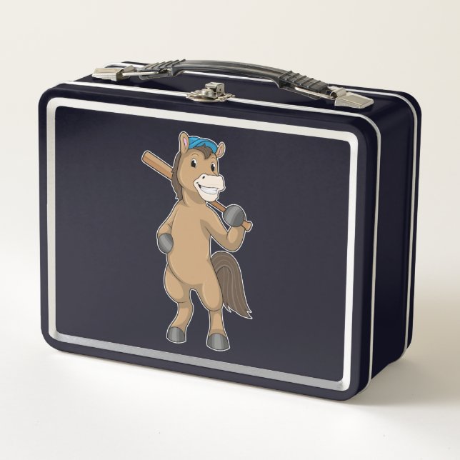 Horse at Baseball with Baseball bat Metal Lunch Box (Front)
