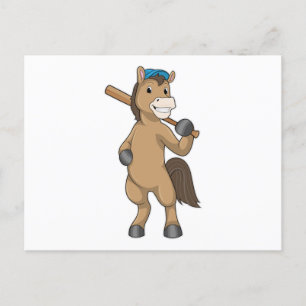 Horse at Baseball with Baseball bat Postcard