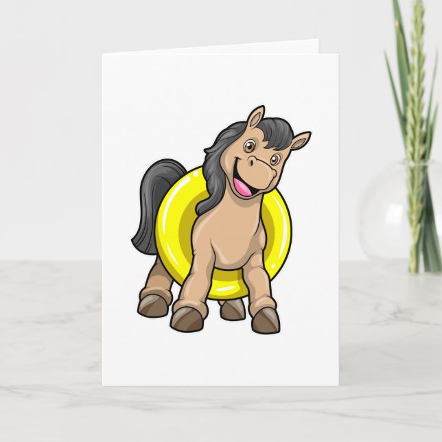 Horse at Beach with Swim ring Card (Front)