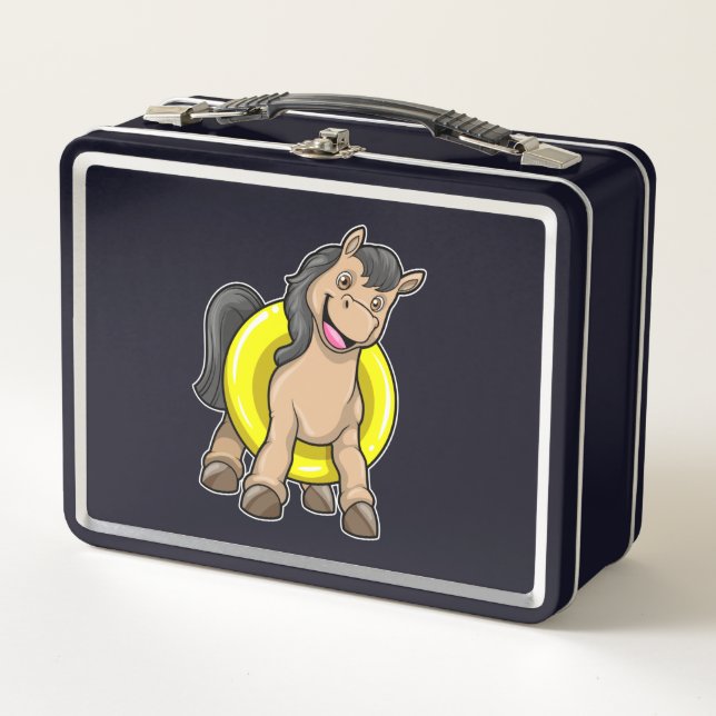 Horse at Beach with Swim ring Metal Lunch Box (Front)