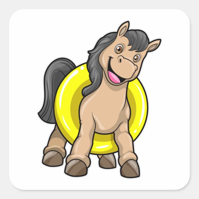 Horse at Beach with Swim ring Square Sticker (Front)