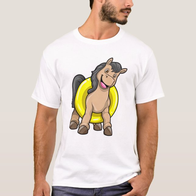 Horse at Beach with Swim ring T-Shirt (Front)