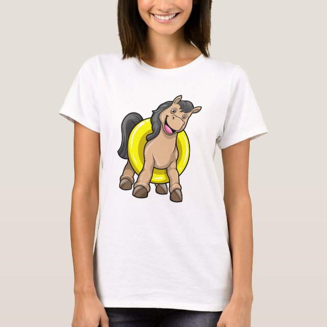 Horse at Beach with Swim ring T-Shirt (Front)