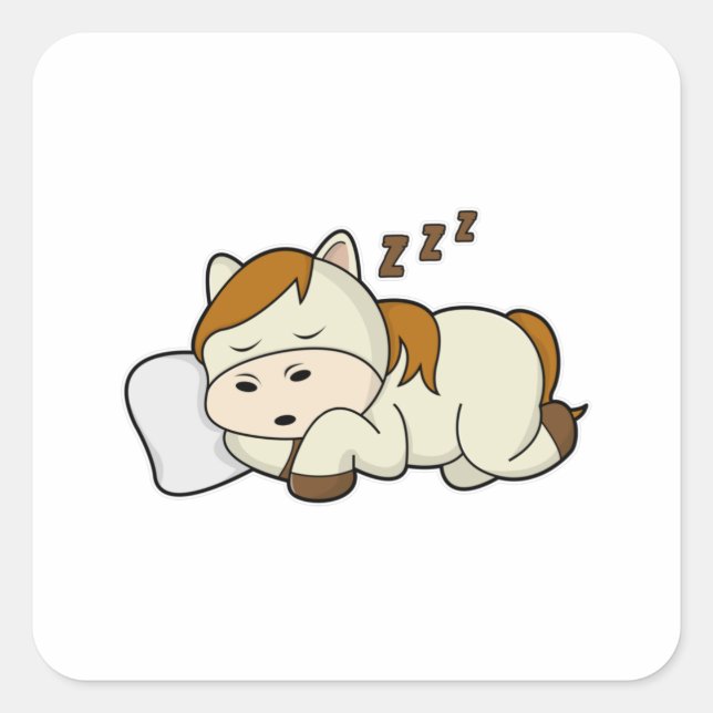 Horse at Sleeping with Pillow Square Sticker (Front)