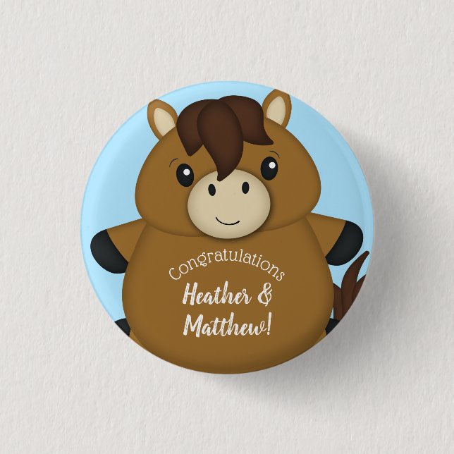 Horse Baby Shower Blue Boy 3 Cm Round Badge (Front)