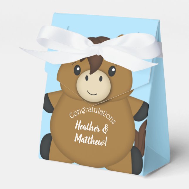 Horse Baby Shower Blue Boy Favour Box (Front Side)