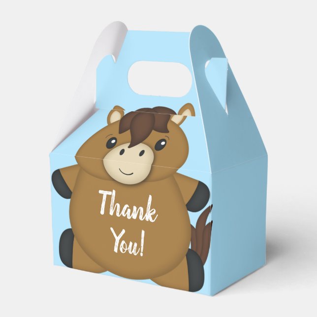 Horse Baby Shower Blue Boy Favour Box (Front Side)