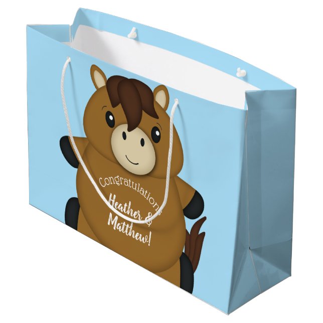 Horse Baby Shower Blue Boy Large Gift Bag (Back Angled)