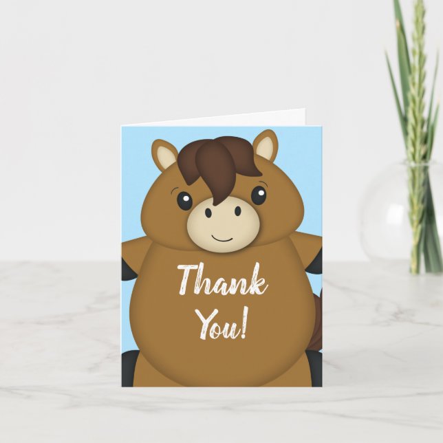 Horse Baby Shower Blue Boy Thank You Card (Front)