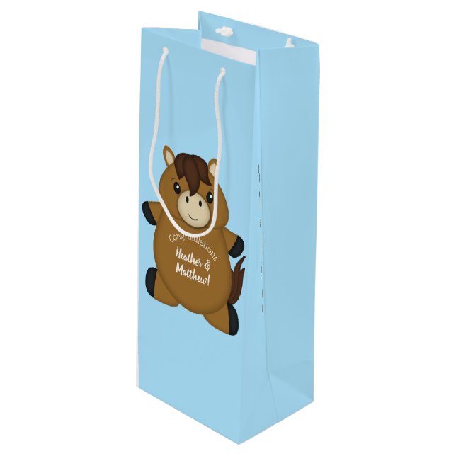 Horse Baby Shower Blue Boy Wine Gift Bag (Front Angled)
