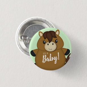 Horse Baby Shower Green 3 Cm Round Badge