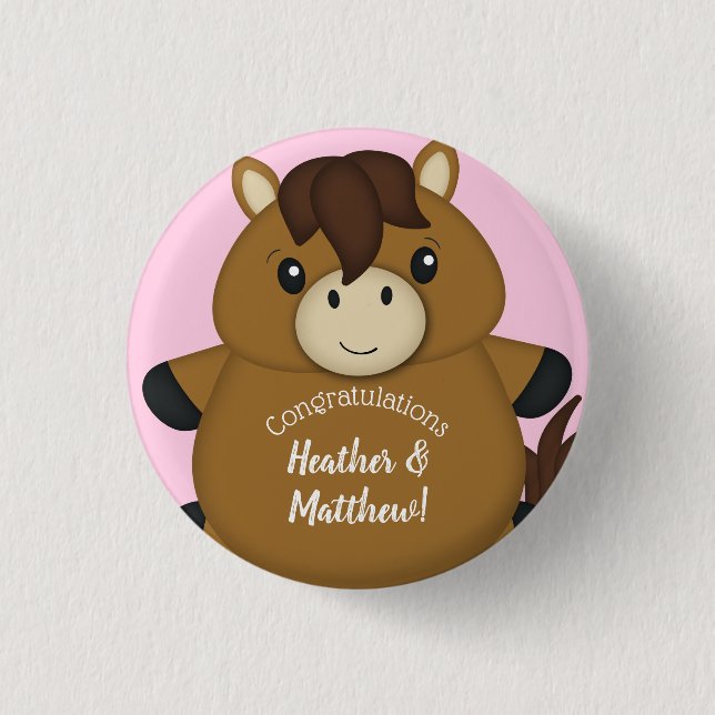 Horse Baby Shower Pink Girl 3 Cm Round Badge (Front)