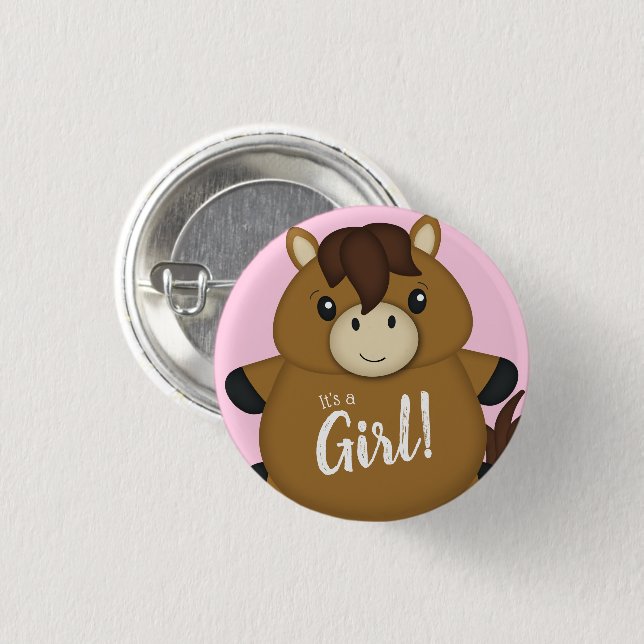Horse Baby Shower Pink Girl 3 Cm Round Badge (Front & Back)