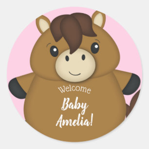 Horse Baby Shower Pink Girl Classic Round Sticker